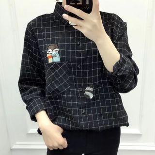 Embroidered Check Long-sleeve Shirt