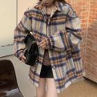 Plaid Woolen Coat Khaki - One Size