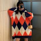 Argyle Oversize Sweater As Shown In Figure - One Size