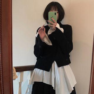 Color-block Loose-fit Sweater / Pleated Midi Skirt