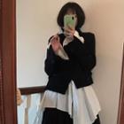 Color-block Loose-fit Sweater / Pleated Midi Skirt
