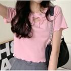 Short-sleeve Lettuce Edge Cutout Cropped T-shirt