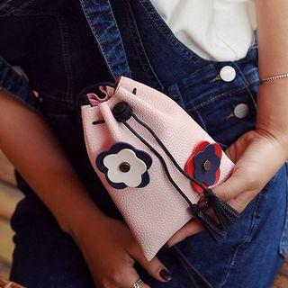 Flower Applique Drawstring Shoulder Bag