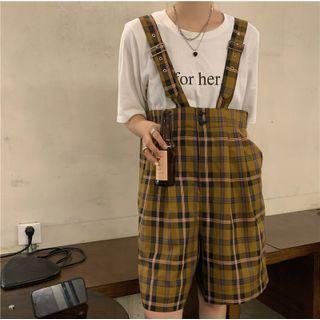 Plaid Jumper Shorts Dark Coffee - One Size