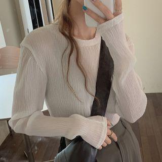 Long Sleeve Crinkle Top White - One Size