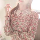 Lace-collar Faux-pearl Floral Top