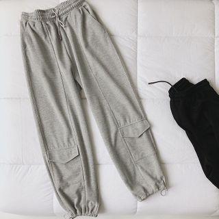 Flap Pocket Drawstring-hem Cropped Sweatpants