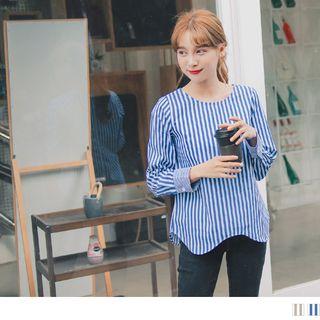 Wave Hem Striped Long Sleeve Top