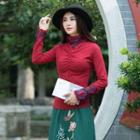 Lace Panel High Neck Long-sleeve T-shirt
