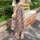 High-waist Floral A-line Skirt Pink - One Size