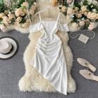 Cold-shoulder Shirred Asymmetric Hem A-line Dress