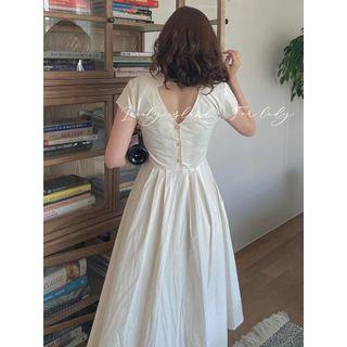 V-neck Cutout-back Midi A-line Dress