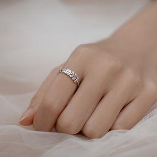 Rhinestone Leaf Ring 1 Pc - Ring - Silver - One Size