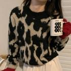 Leopard Print Sweater Khaki & Black - One Size
