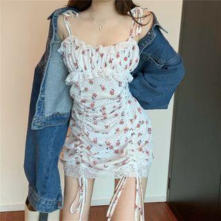 Spaghetti Strap Floral Print Mini Dress Pink & Black & White - One Size