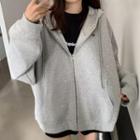 Hooded Zip Oversize Plain Sweatshirt Jacket