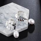 Alloy Leaf Faux Pearl Dangle Earring 1 Pair - A01502 - One Size