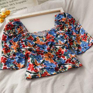 Floral Ruched Crop Top Blue - One Size