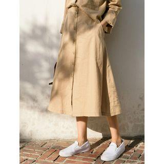 Buttoned Linen Blend A-line Midi Skirt