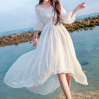 Off-shoulder 3/4-sleeve Chiffon Dress