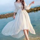 Off-shoulder 3/4-sleeve Chiffon Dress