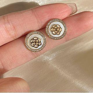 Flower Shell Disc Earring 1 Pair - White - One Size