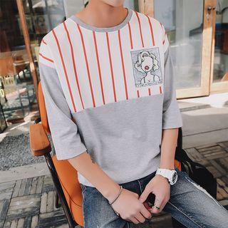 Printed Striped 3/4 Sleeve T-shirt