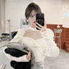 Long-sleeve Mesh Panel Twist-front Top