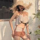 Set: Ruffle Tankini Top + Lace Up Swim Shorts