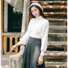 Set: Mock Turtleneck Sweater + Plaid Midi A-line Skirt