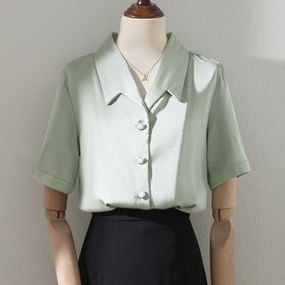 Short-sleeve V-neck Plain Shirt