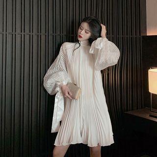 Lantern-sleeve Mini Pleated Dress As Shown In Figure - One Size