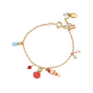 Fashion Elegant Plated Gold Enamel Red Parrot Flower Beaded Bracelet Golden - One Size