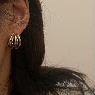 Layered Alloy Open Hoop Earring 1 Pair - A - Gold - One Size