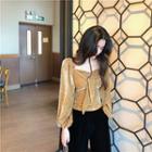 Velvet Square-neck Long-sleeve Blouse
