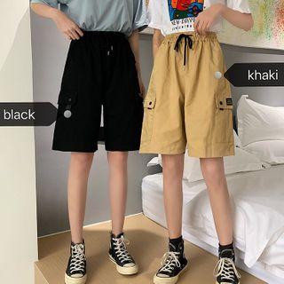 High-waist Straight-cut Cargo Shorts