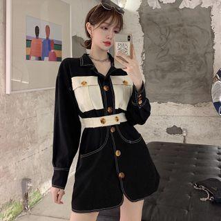 Contrast Trim Long Sleeve Shirtdress