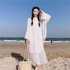Set: Plain Spaghetti Strap Midi Mesh Dress + Slipdress / Light Jacket
