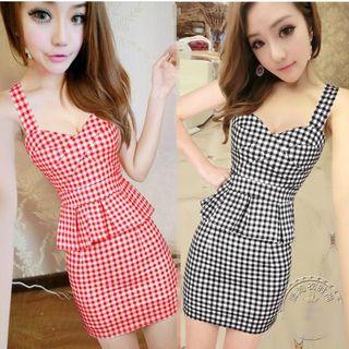 Set: Gingham Camisole Top + Pencil Skirt