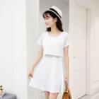 Lace Trim Short Sleeve Mini A-line Dress