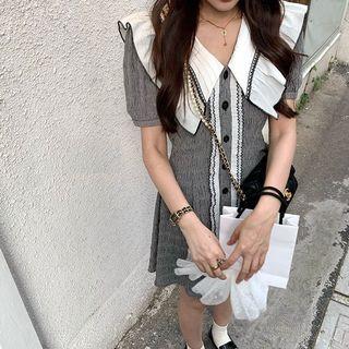 Short-sleeve Wide Collar Frill Trim Mini A-line Dress