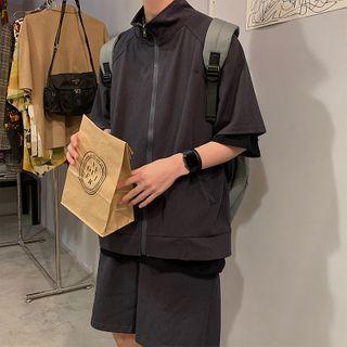 Set: Elbow-sleeve Zip-up Jacket + Shorts