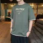 Short-sleeve Letter Print Contrast Trim T-shirt