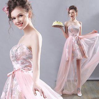 Strapless Sheer Panel Maxi Cocktail Dress