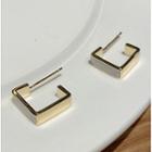 Square Open-hoop Earring 1 Pair - 925 Silver Stud - Gold - One Size