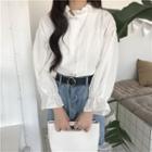 Frilled Long-sleeve Blouse White - One Size