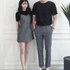 Couple Matching Striped Spaghetti Strap Dress / Striped Cropped Pants