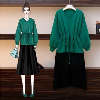 Set: Lantern-sleeve Sweater + Midi Tank Dress