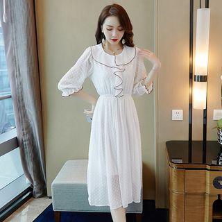 Long-sleeve Ruffled Chiffon A-line Midi Dress