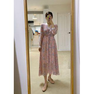 Rosette Chiffon Maxi Shirtwaist Dress